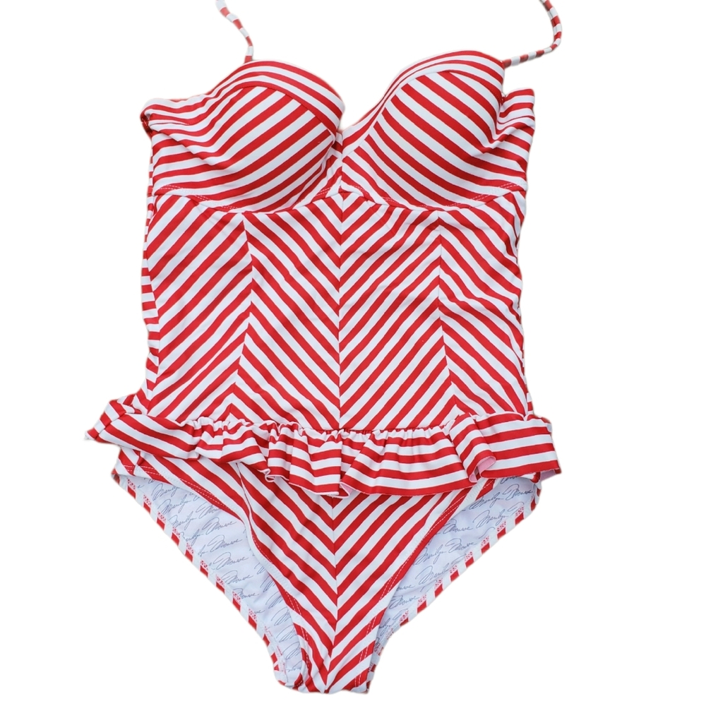 Marilyn Monroe Womens Size S Red White Candy Stripe Swimsuit 4th July one piece